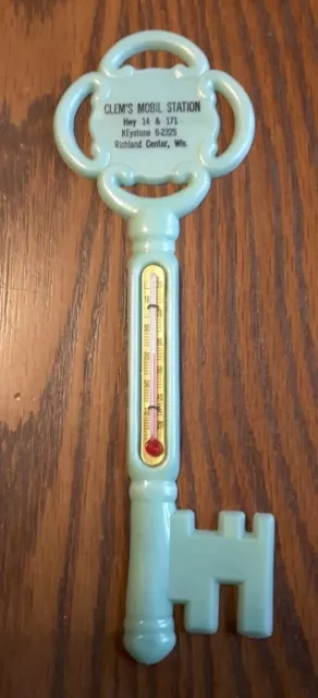 VINTAGE MOBIL OIL GAS STATION PLASTIC THERMOMETER Richland Center, WI.