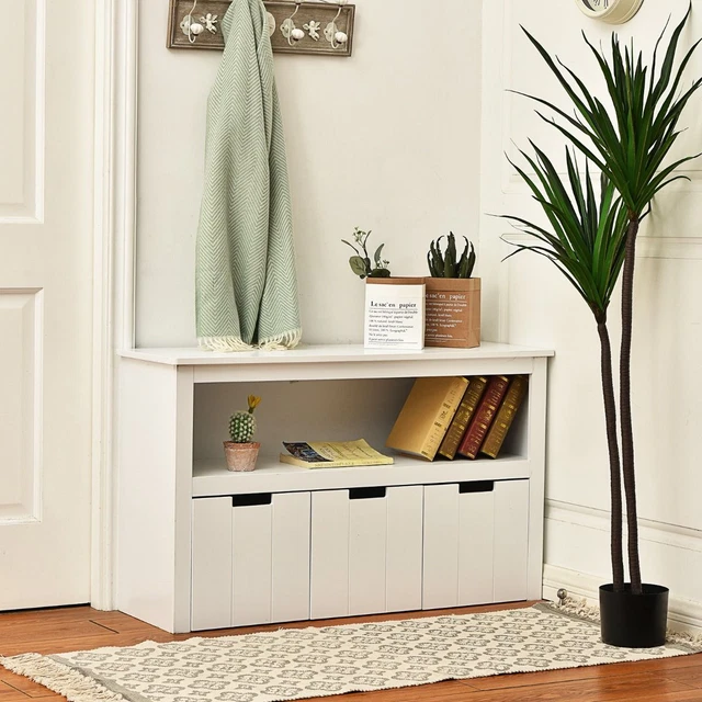Meuble De Rangement Buffet Moderne 3 Tiroirs + 3 Niches - 105x30x70 Cm, Bois Aggloméré Couleur Chêne - 8