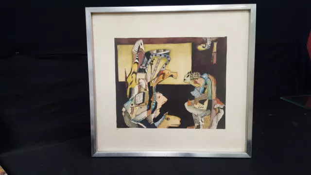 KARL WALTER LEWY " Delirium Tremens  " ACUARELA Firmado Original 1976 Enmarcado