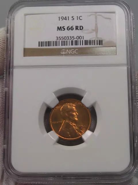 BU RED GEM 1941-S Lincoln Wheat Penny NGC MS66RD. #19