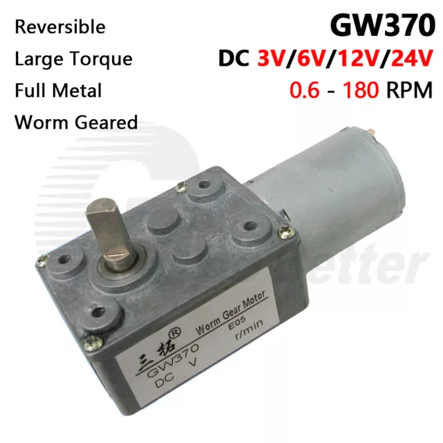 GW370 Mini Worm Gearbox Motor DC 3V 6V 12V 24V Reversible High Torque 0.6-180RPM