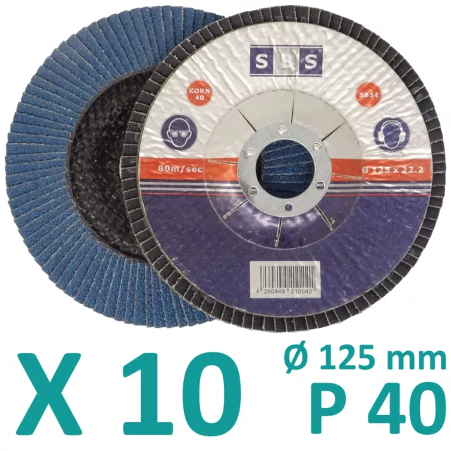 10 disques à lamelles Ø 125mm bleu pour inox métal acier grain 40 meuleuse