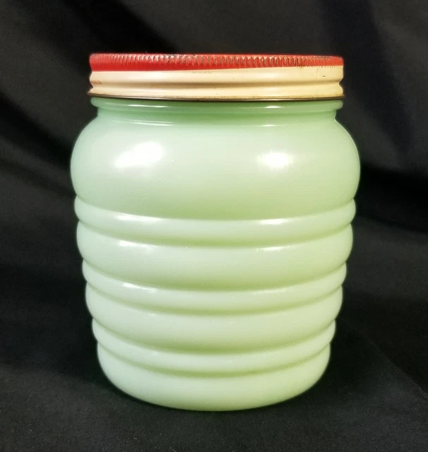 Fire King Anchor Hocking Jadeite Jadite Green Grease Jar Tulip Metal Lid Vintage