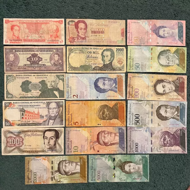 Lot of 17 Different Assorted Venezuela Banknotes Circulated World Paper Money