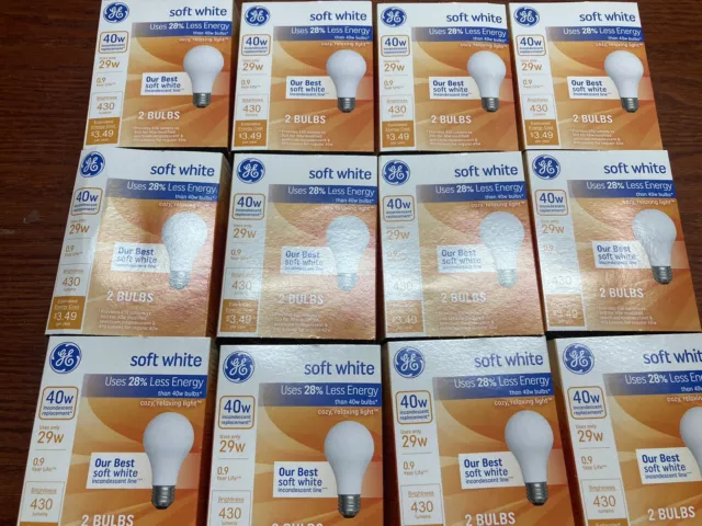 GE 24 Bulbs 40 Watt Output  A19 Soft White Light Bulbs 2 Boxes Of 12