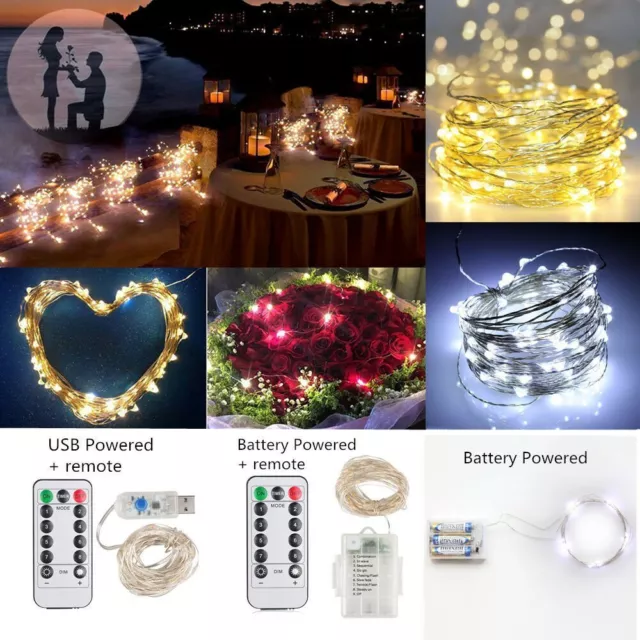 20-100 LED Battery Powered String Fairy Lights Copper Wire Waterproof Xmas Decor