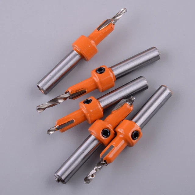 5x 10mm Countersink Driller  Drill Bit Set Screw Woodworking Chamfer Hex Tools