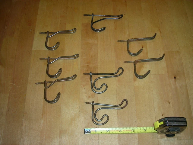 Vintage Metal Wire WALL COAT HAT DOUBLE HOOK HANGER Lot of 8 Threaded