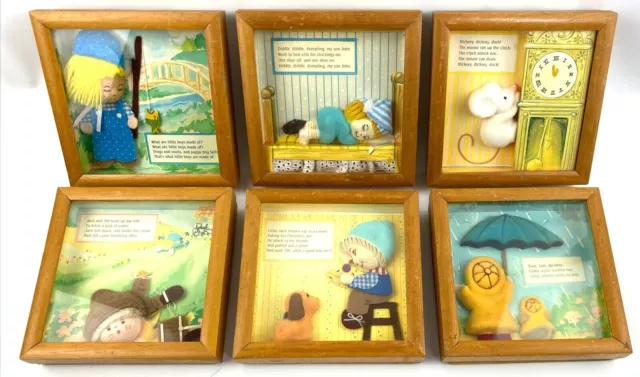 VTG 1983 Set of 6 Mattel Toys Emotions Nursery Rhyme Framed Shadow Boxes 3D