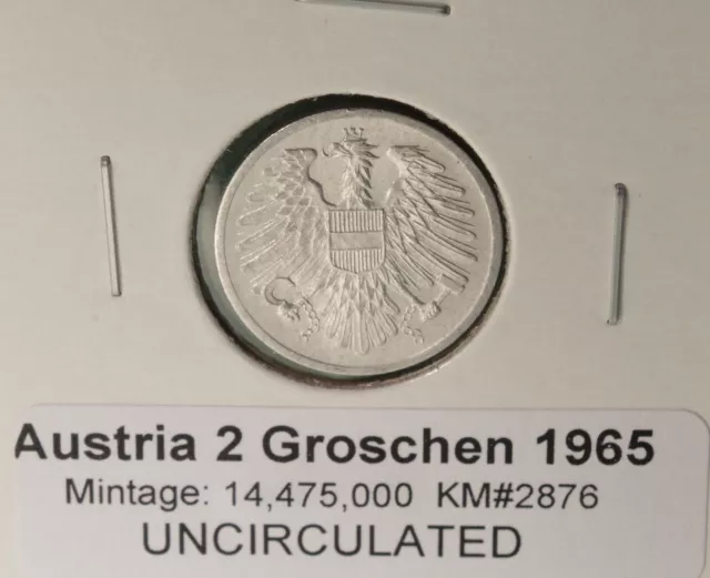 Austria 2 Groschen 1965 - Uncirculated