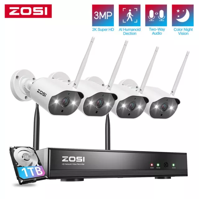 ZOSI H.265+ 8CH Home CCTV NVR 3MP IP Wireless Security WiFi Camera System 1TB