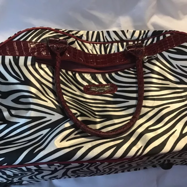 Kathy Van Zeeland Duffel Rolling Wheeled Duffle Bag Zebra print/Red Croc accent