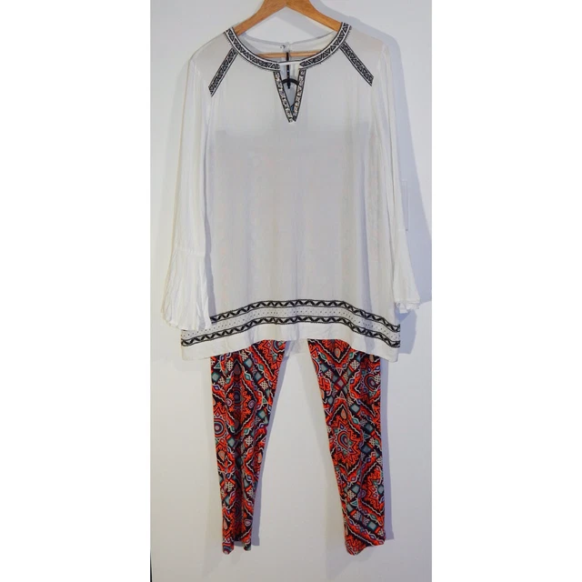 Womens Verge NZ Viscose Bell Sleeve  Embroidery & glass bead Top Blouse Size L