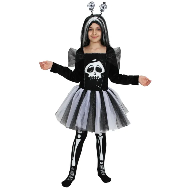 Costume Vestito Maschera Di Halloween E Di Carnevale Bambina Da Scheletro