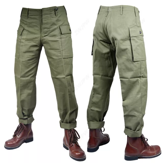Replica WWII US HBT Army Casual Pants Vintage Military Green Men's Trousers