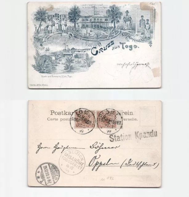 (n142)   n142 Togo seltene Ansichtskarte Gruß aus Togo mit 2x 3 Pfennig Tog