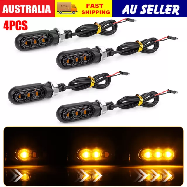 4X Mini Motorcycle LED Indicator Turn Signal Lights Sequential Amber Lamp Smoke