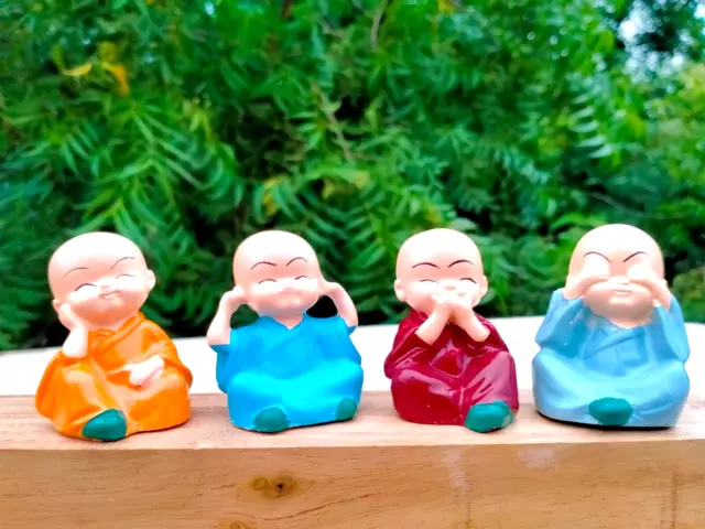 Miniature Small Baby Buddha Statue Sitting Pray Figurines Set Of 4 Birthday Gifs