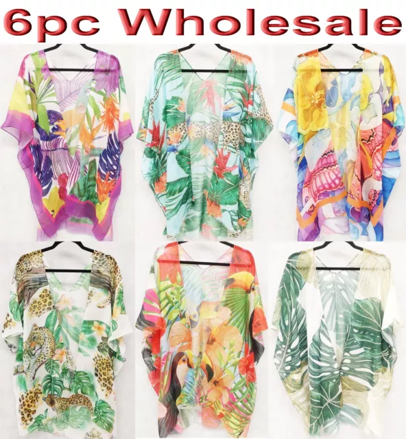 6pc Wholesale Floral Large Women Beach Cover Up Kimono Dress Top Free Size Mix