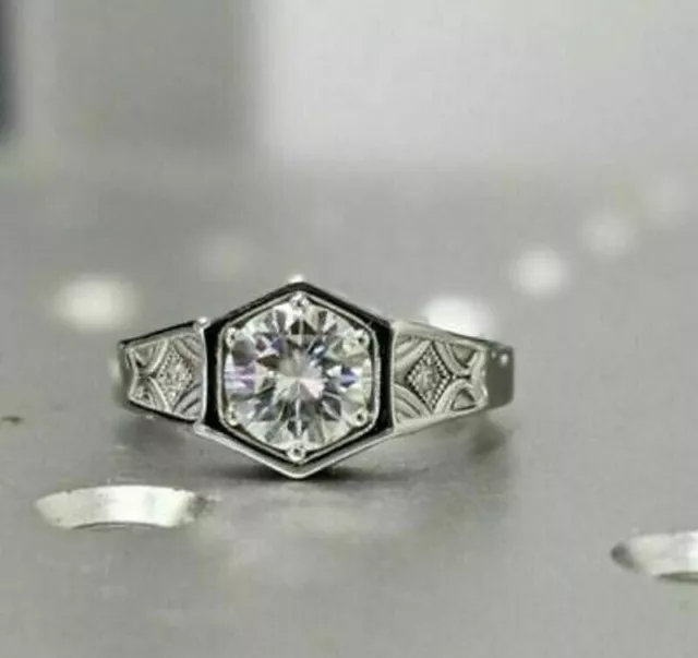 Art Deco 2.5Ct Round Lab Created Diamond Engagement 14K White Gold Filled Ring