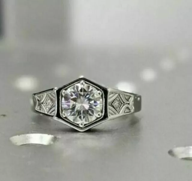 Art Deco Style 2.5Ct Round Lab Created Diamond Engagement 925 Silver Gift Ring
