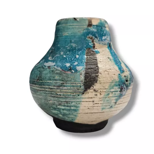 Studio Art Pottery Turquoise Raku Glaze Vase Ceramic Handmade Signed