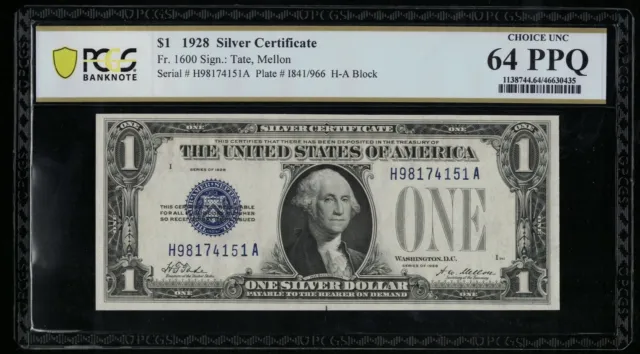 SC 1928 $1 Silver Certificate PCGS 64 PPQ Funny Back (151A)