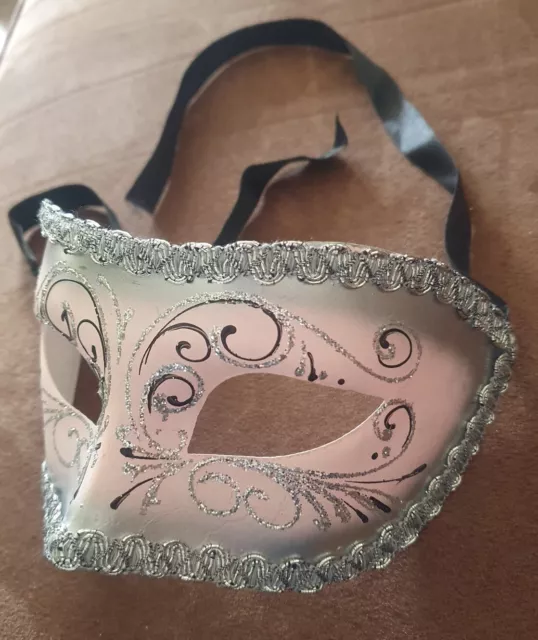 Venetian Mask Masked Ball Silver Pink Hand Painted  Italy Opera Italian Venezia