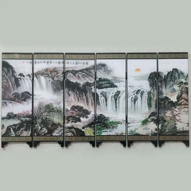 Wooden-Chinese Stile Vintage Retro Piccolo / Mini Pieghevole Pannello Screen