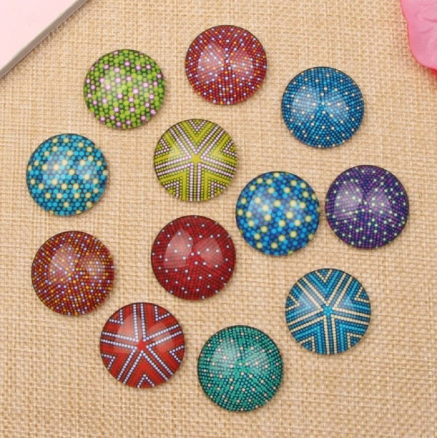 10 Spot Pattern Disco Cabochons Mixed Round Glass Cabochon Flat Back Colour UK