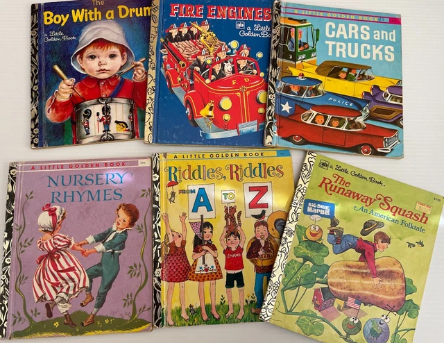 Little Golden Books 1970s Bundle 6x Cars, Trucks, Fire Engines, Riddles Rhymes
