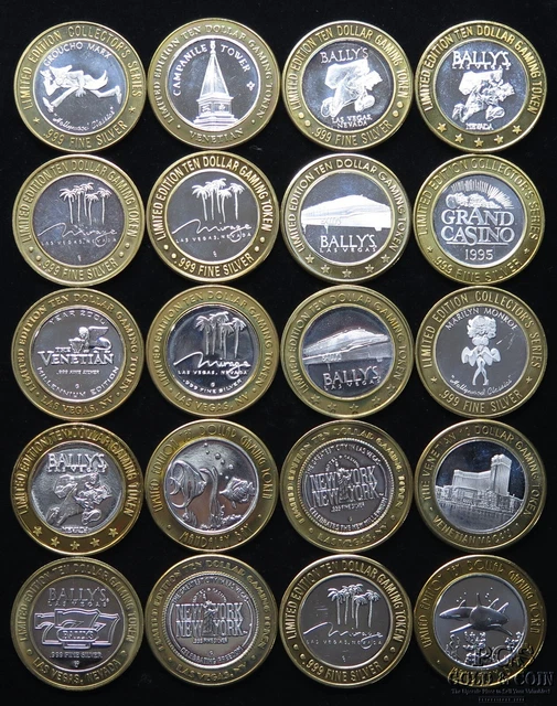 (20) Assorted Limited Edition .999 Silver $10 Las Vegas Casino Tokens 27383