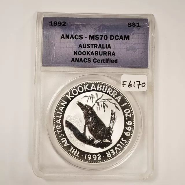 1992 $1 Australia Kookaburra 1 oz .999 Silver - ANACS MS 70 DCAM - SKU-F6170