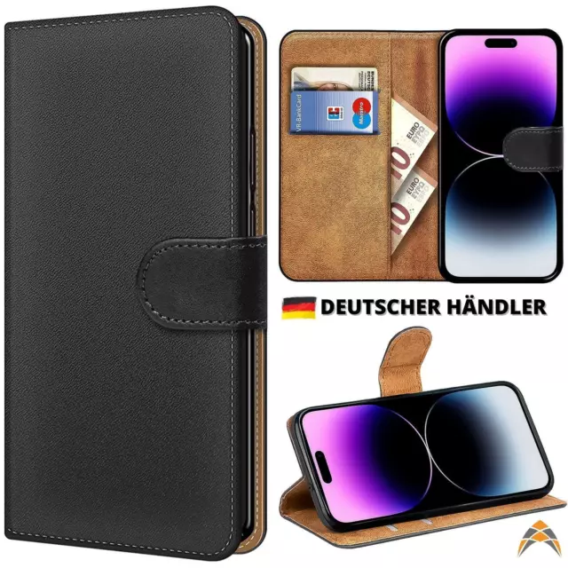 Hülle Tasche für iPhone 14 13 12 11 Pro Max Klapp Tasche Schwarz Etui Cover Flip