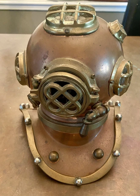 Vtg Solid Copper Brass 8” Scuba Deep Water Diving Helmet Desk Top Miniature