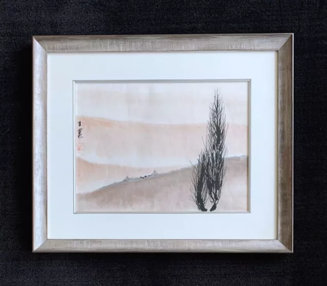Wang Nong signed original sumi-e on paper "Sentinel"