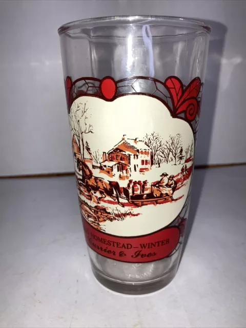 Vintage 1981 Arbys Currier & Ives Glass Drinking Tumbler American Farm In Winter