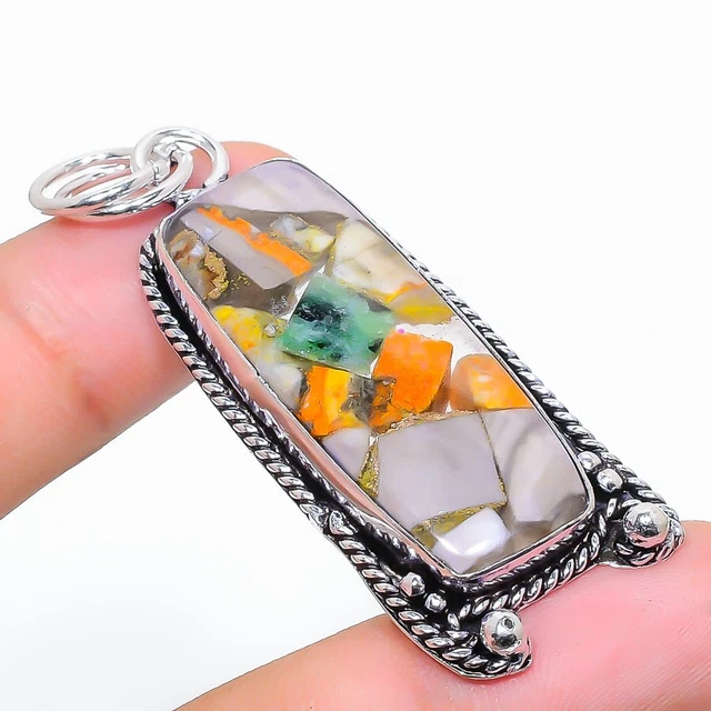 Bumblebee Jasper Gemstone 925 Sterling Silver Jewelry Pendant 2.48" Easter u358