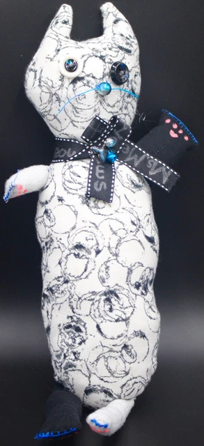 "Blueberry Truffle" Kitty Soft Sculpture handmade Art Doll with a charm collar