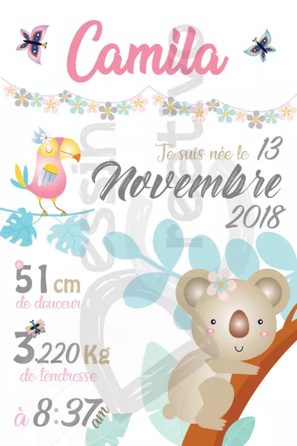 Affiche de naissance personnalisée Safari Français