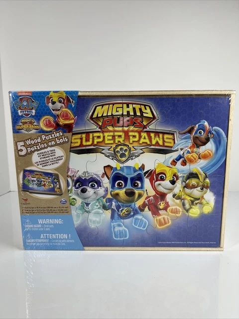 NICKELODEON PAW PATROL Mighty Pups Super Paws 5 Wood Puzzles w/ Storage ...