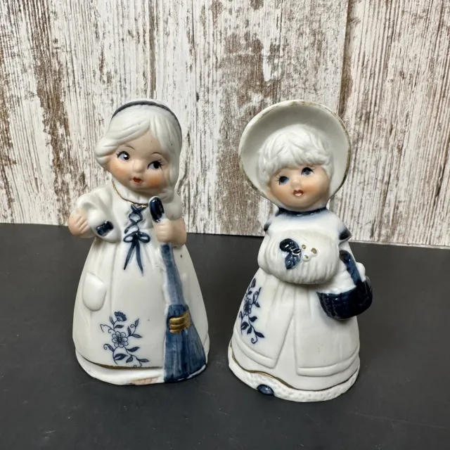 Vintage Jasco Royal Majestic Bisque Porcelain Bell Figurine Blue And White Lot 2