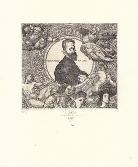 Exlibris Bookplate Radierung Harry Jürgens 1949 Michelangelo