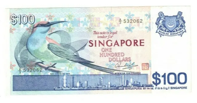 1977 SINGAPORE 100 Dollars Banknote P14 Birds Series A/3 532062 VF