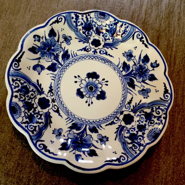 Antique Delft Signed Tin Glaze Polychrome Hand Painted Floral Lobed Wall Plaque