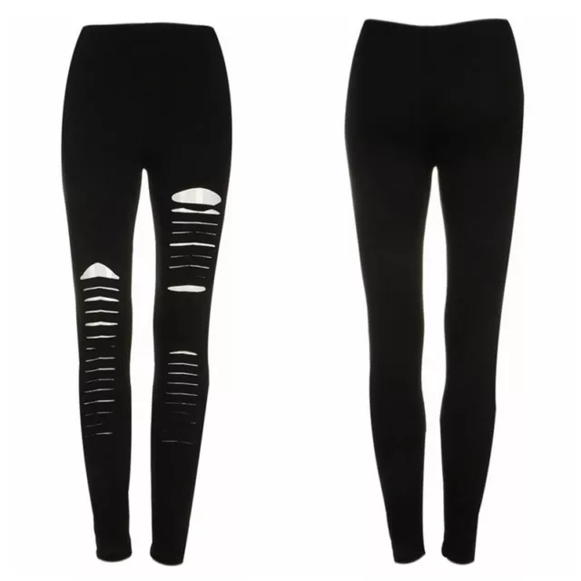 Pantaloni Leggings Sexy Neri Punk Strappati Strappati Taglio Tagliato a Righe Mazza Gotica: 3