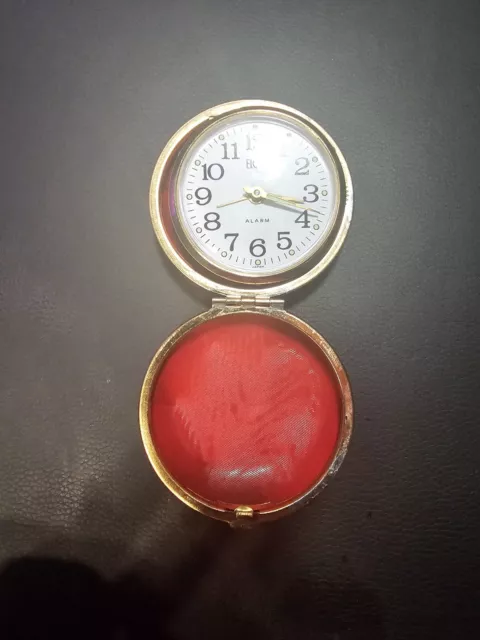 Vintage Coral Pocket Watch Travel Clock Alarm Made In Japan * Not Working*