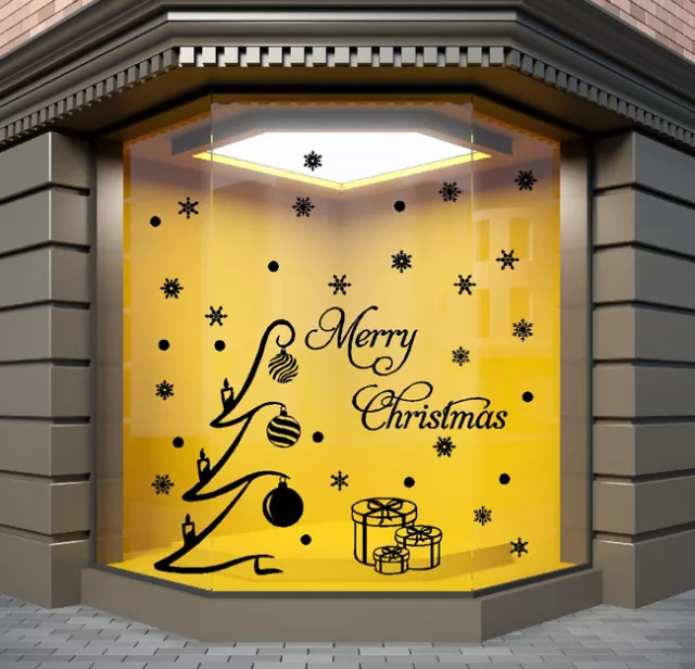 CHRISTMAS SHOP WINDOW STICKERS xmas tree window sticker MERRY CHRISTMAS  N111