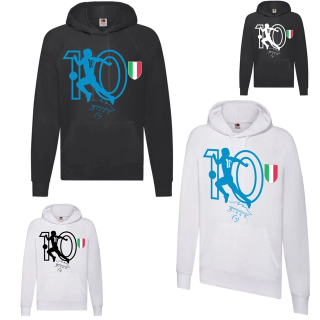 Felpa MARADONA NAPOLI SCUDETTO autografo nera bianca uomo unisex con cappuccio