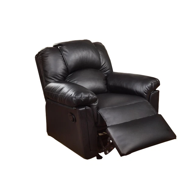 Bonded Leather Rocker Recliner Black- Saltoro Sherpi